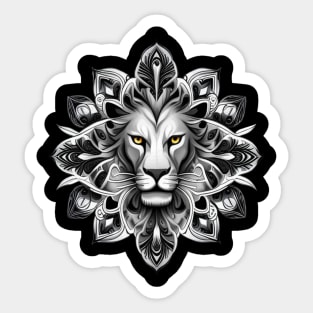 Tattoo Style Lion Head With French Lily Flower Surround Sticker